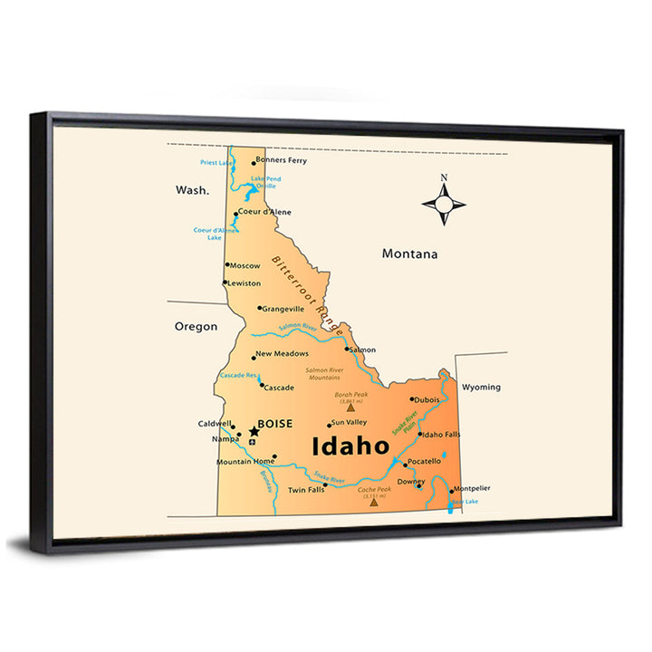 Idaho Cartographic Map Wall Art