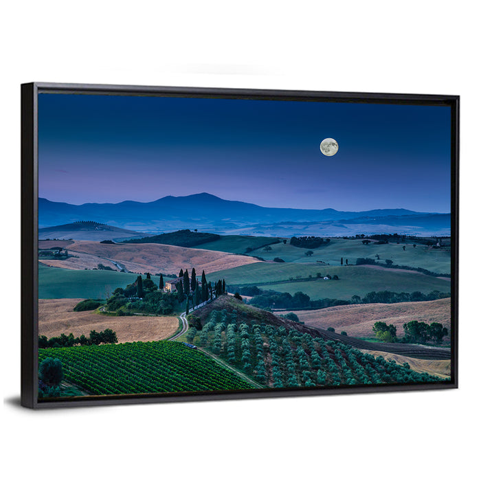 Moonlit Tuscan Hills Wall Art as a framed canvas