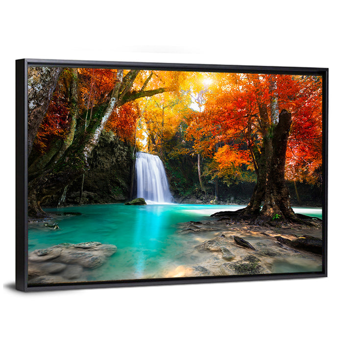 Autumn Forest Waterfall, Thailand Wall Art as a framed canvas