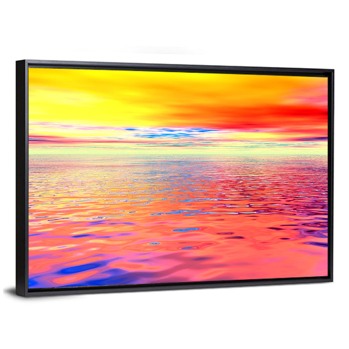 Surreal Ocean Sunset Illustration Wall Art as a framed canvas