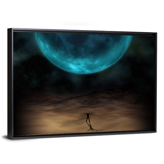 Blue Planet Desert Silhouette Wall Art as a framed canvas