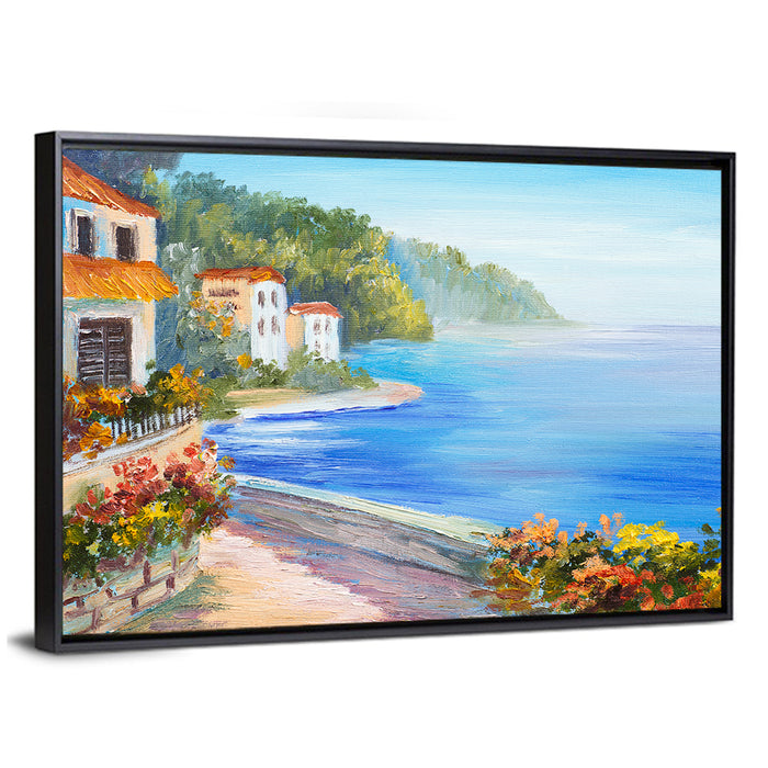 Rest Houses by the Sea Wall Art as a framed canvas