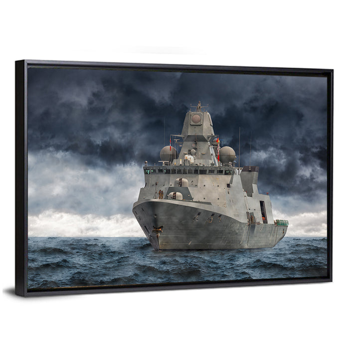 Frigate in Stormy Sea Wall Art as a framed canvas