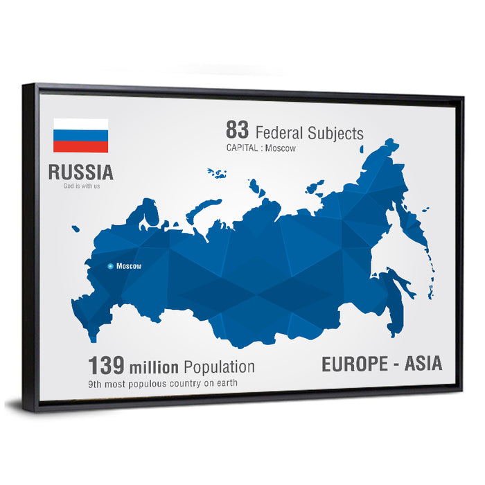Geometric Map of Russia Wall Art as a framed canvas