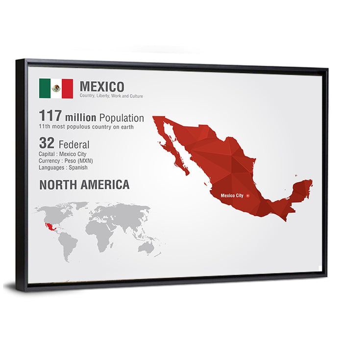 Mexico Geometric Map Wall Art as a framed canvas