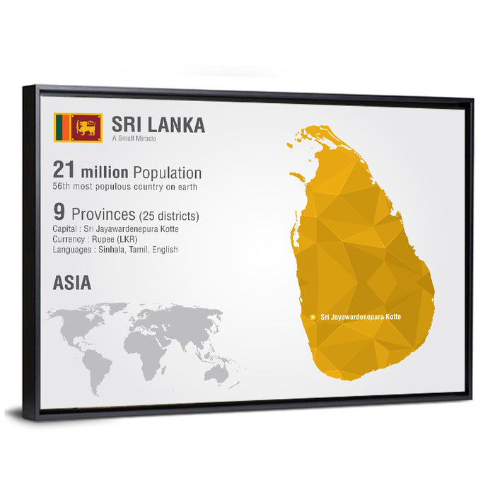 Sri Lanka Geometric Map Infographic Wall Art as a framed canvas