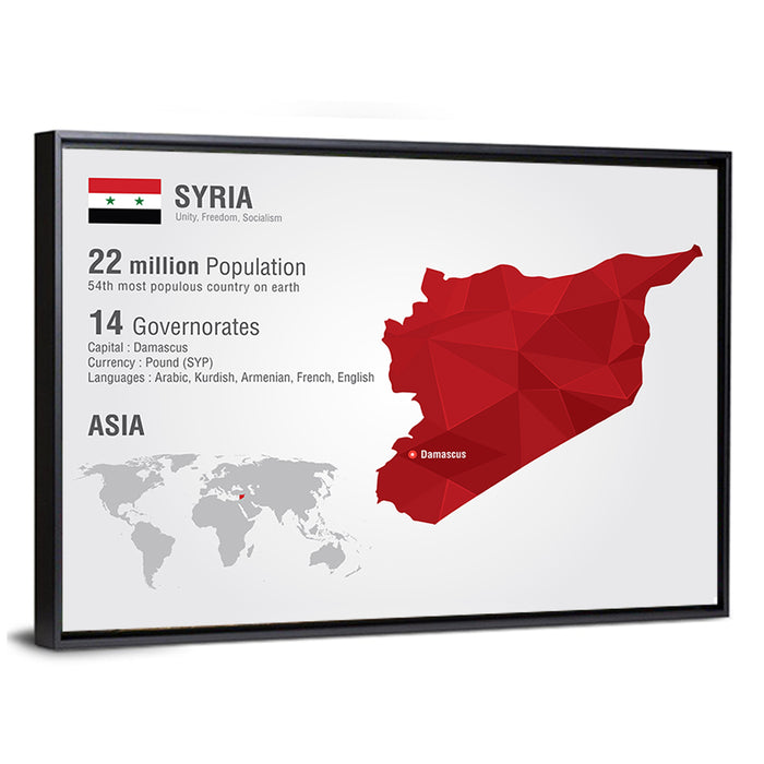 Syria Geometric Map Wall Art as a framed canvas