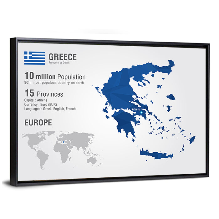Low-poly Map of Greece Wall Art as a framed canvas