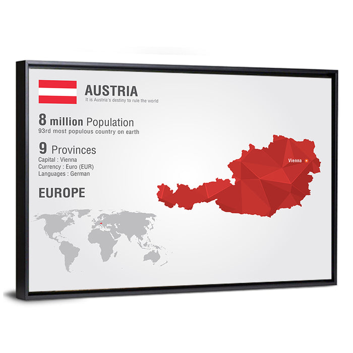 Austria Geometric Map Wall Art as a framed canvas