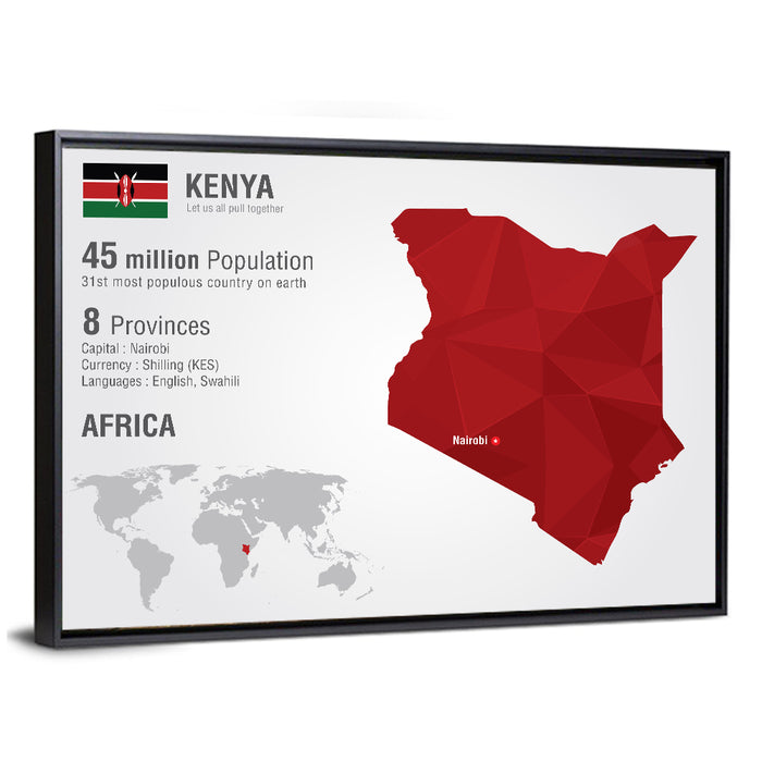Geometric Map of Kenya Wall Art as a framed canvas