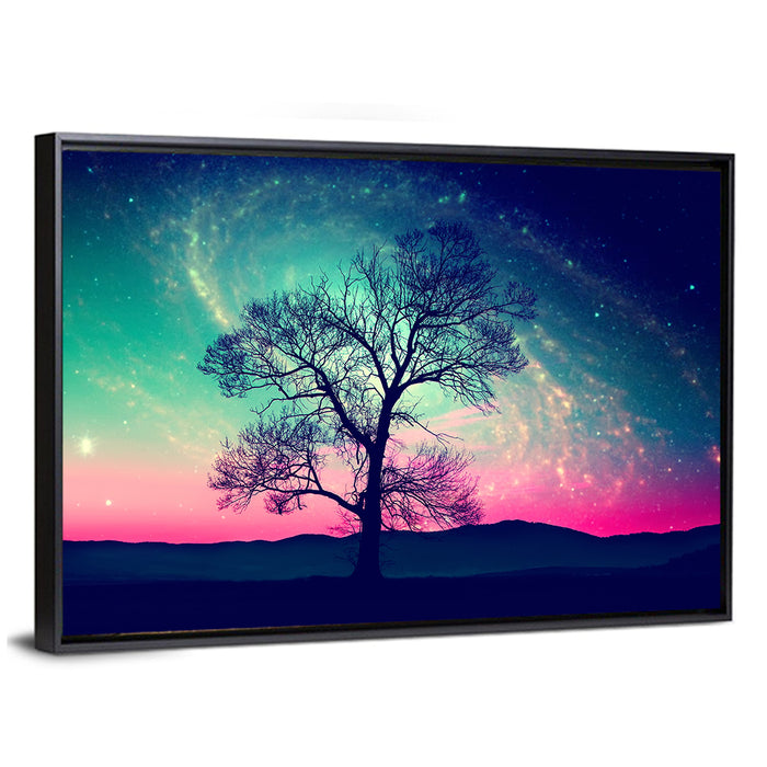 Cosmic Tree Landscape Wall Art as a framed canvas