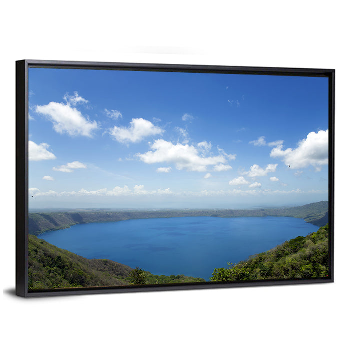 Serene Apoyo Crater Lake Wall Art as a framed canvas