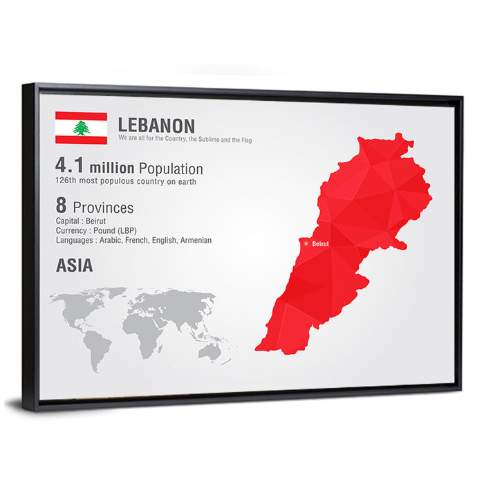 Lebanon Geometric Map Wall Art as a framed canvas