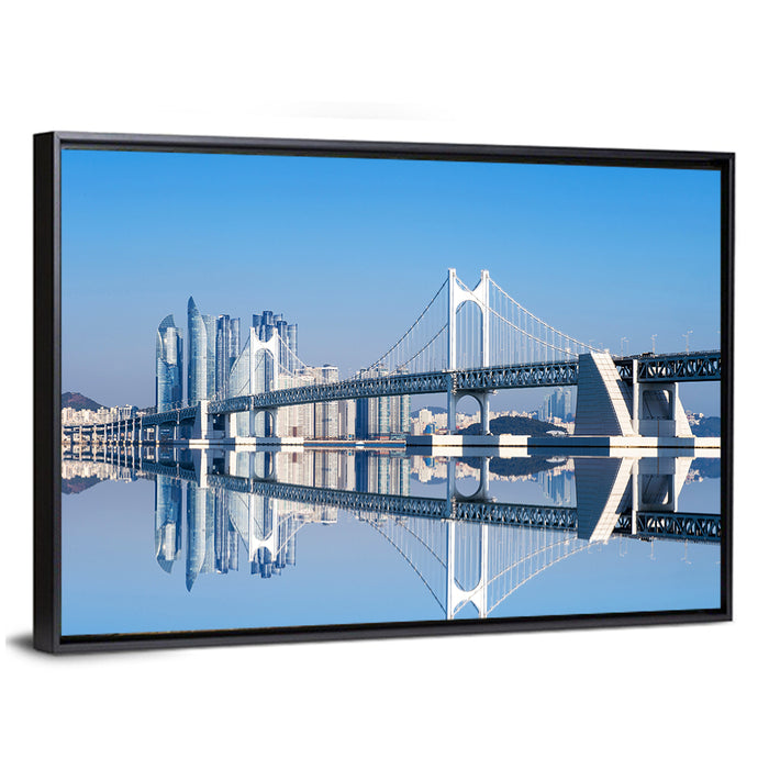 Gwangan Bridge Busan Skyline Wall Art as a framed canvas