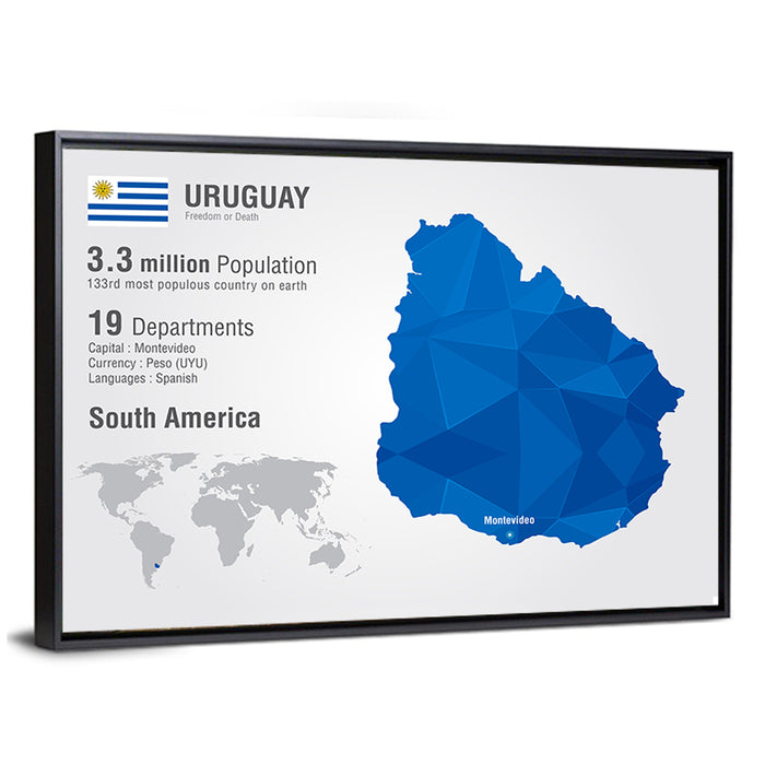 Uruguay Geometric Map Wall Art as a framed canvas