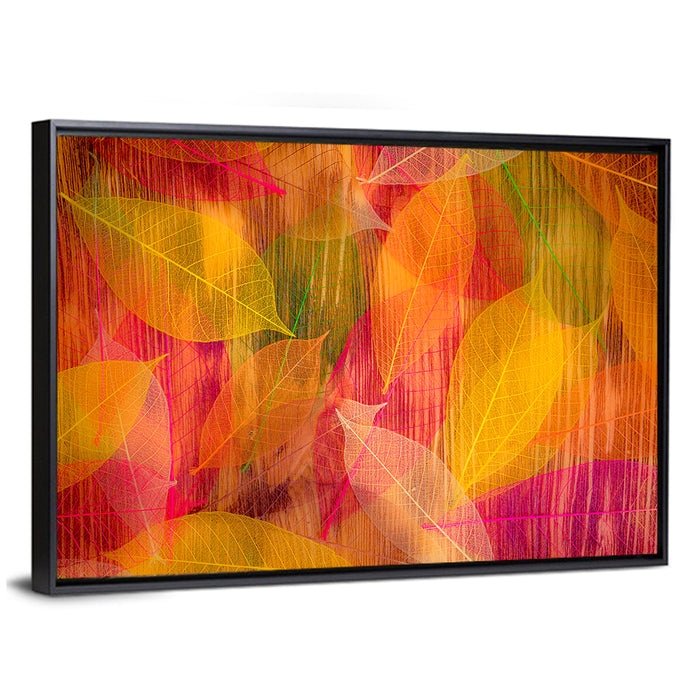 Translucent Autumn Leaf Veins Wall Art as a framed canvas