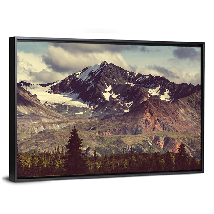 Snow Capped Alaska Peak Wall Art as a framed canvas