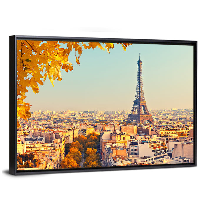 Eiffel Tower at Sunset Wall Art as a framed canvas