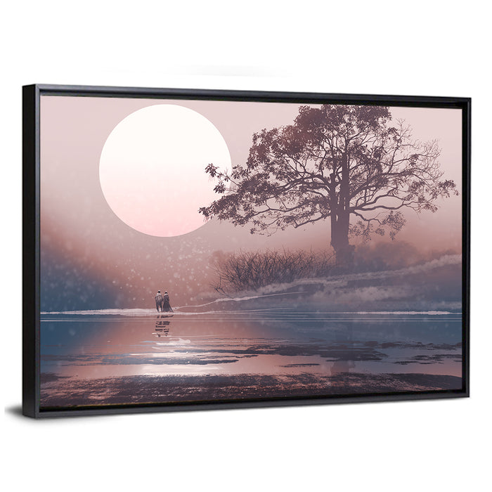 Couple Under Moon Wall Art as a framed canvas
