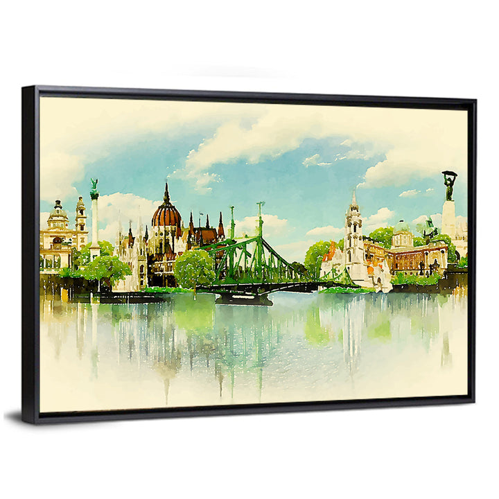 Budapest Riverfront Watercolor Wall Art