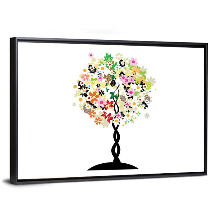 Braided Trunk Floral Tree Illustration Wall Art as a framed canvas