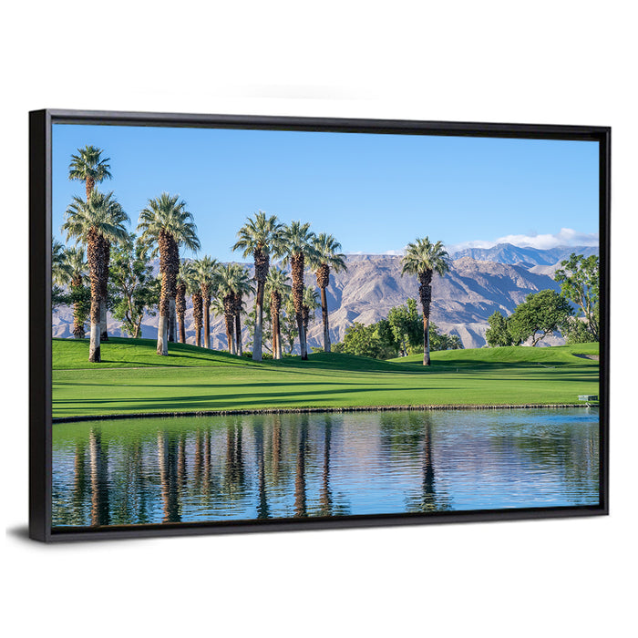 Palm Desert Golf Course with Lake Wall Art as a framed canvas