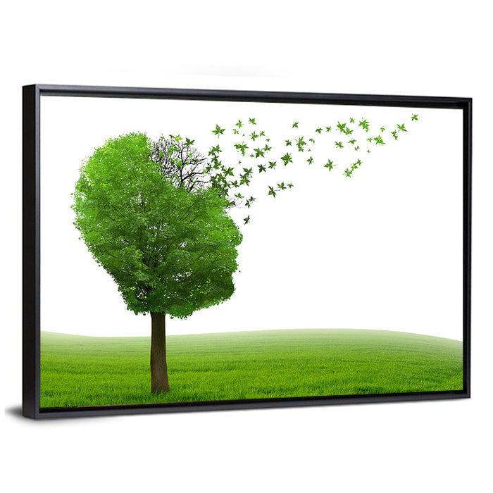 Memory Loss Tree Profile Wall Art as a framed canvas