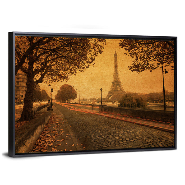 Paris Street Autumn Dusk Wall Art as a framed canvas