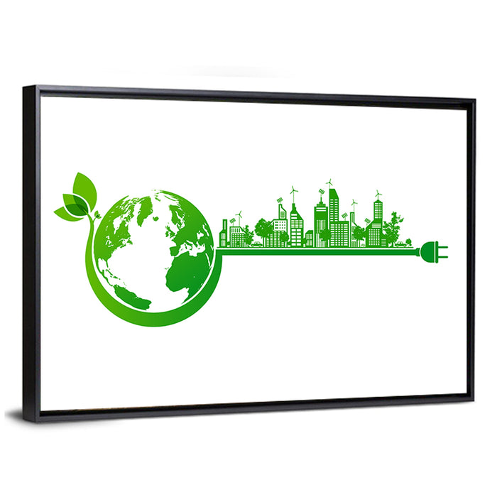Earth and City Eco Concept Wall Art as a framed canvas