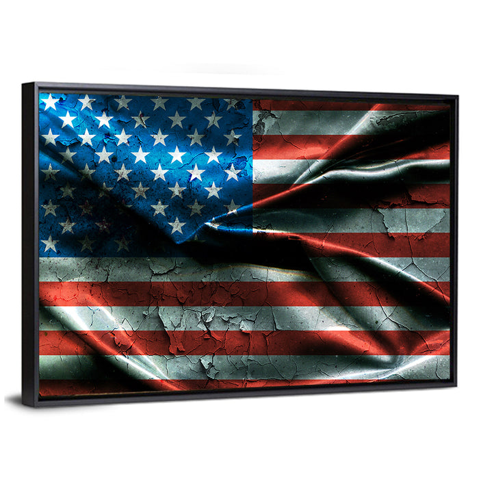 Distressed American Flag Wall Art as a framed canvas