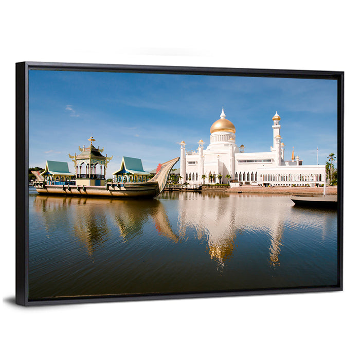 Sultan Omar Ali Saifuddien Mosque Reflection Wall Art as a framed canvas