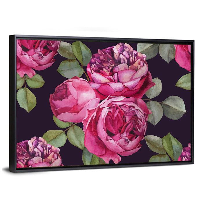 Pink Watercolor Roses Wall Art as a framed canvas