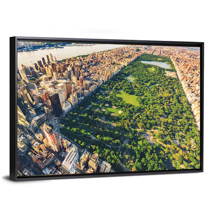 Manhattan Aerial Over Central Park Wall Art as a framed canvas