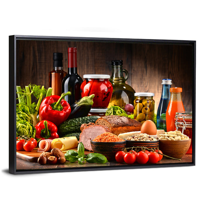 Rustic Organic Market Still Life Wall Art as a framed canvas