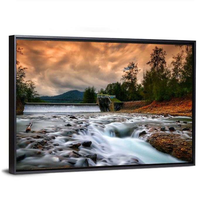 Mentawa Dam at Dusk Wall Art as a framed canvas