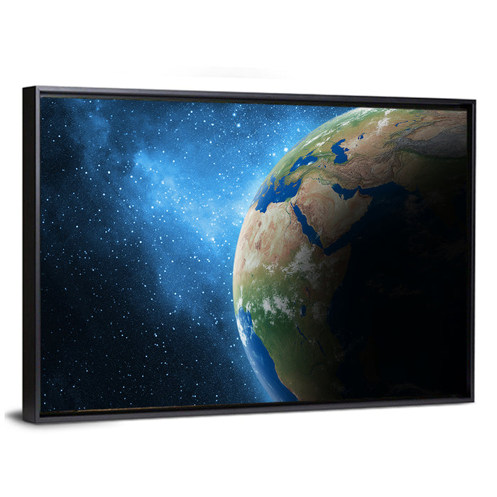 Earth and Galaxy Closeup Wall Art as a framed canvas