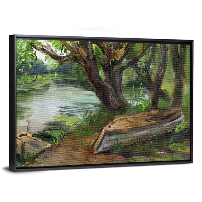Willows Beside a Quiet River Wall Art as a framed canvas