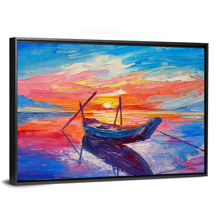 Fishing Boats at Sunset Wall Art as a framed canvas