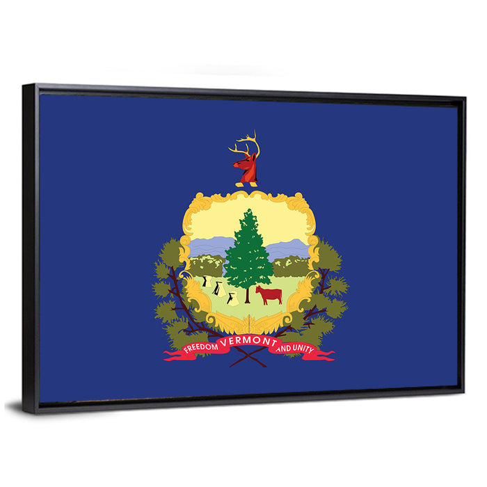 Vermont State Flag Wall Art as a framed canvas