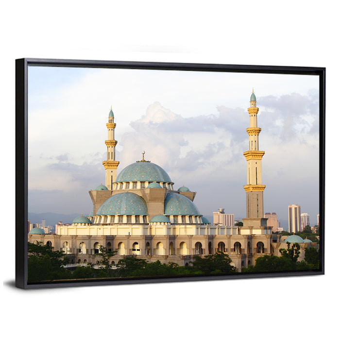 Federal Territory Mosque with Blue Domes Wall Art as a framed canvas