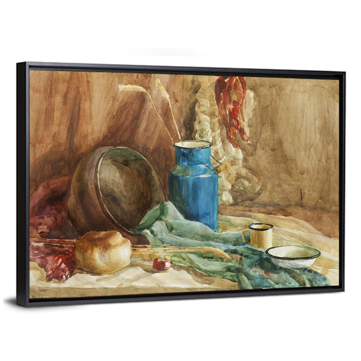 Blue Milk Can Watercolor Still Life Wall Art