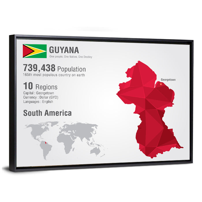 Guyana Low-poly Map Infographic Wall Art as a framed canvas