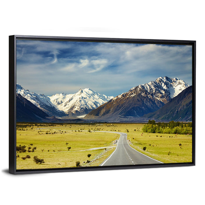 Road to Aoraki Mount Cook Wall Art as a framed canvas