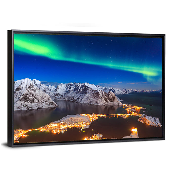 Aurora Over Reine, Lofoten Wall Art as a framed canvas