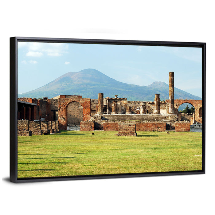Pompeii Ruins with Mount Vesuvius Wall Art as a framed canvas