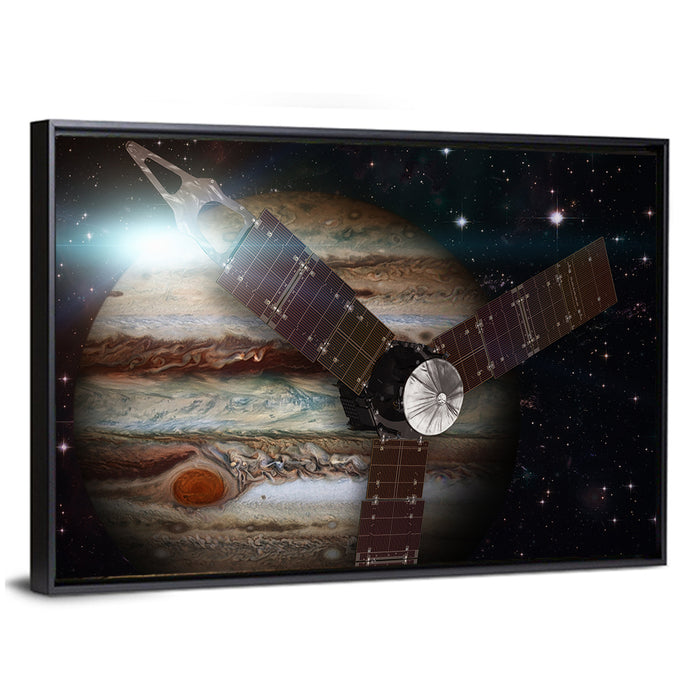 Juno Spacecraft Over Jupiter Wall Art as a framed canvas