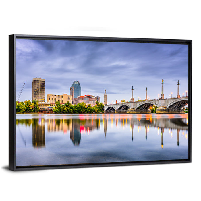 Springfield Skyline with Memorial Bridge Wall Art as a framed canvas