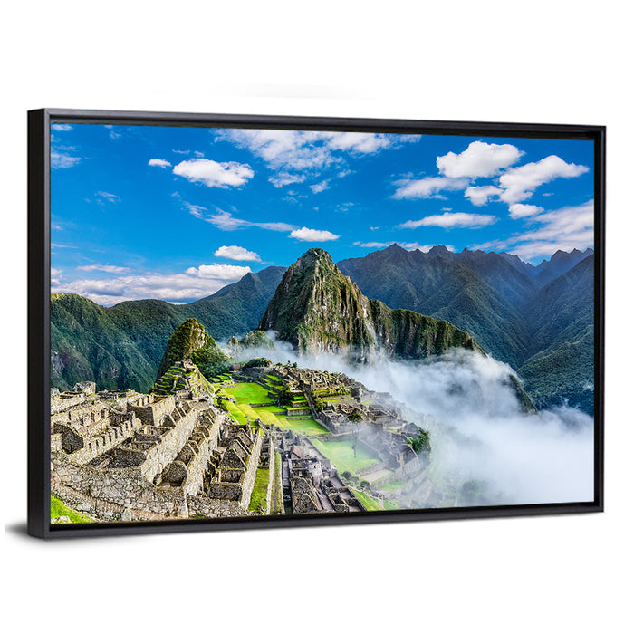 Machu Picchu Among Mountain Clouds Wall Art as a framed canvas