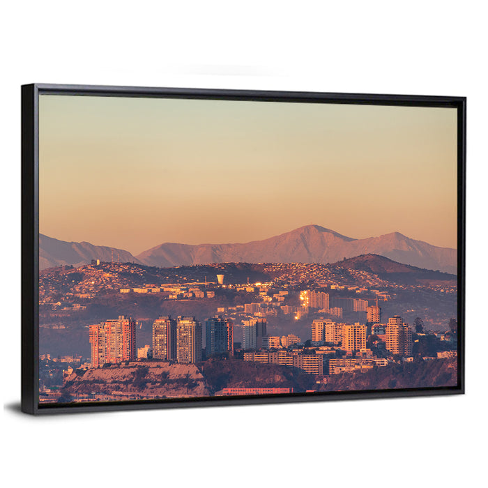 Valparaiso Hills at Golden Hour Wall Art as a framed canvas