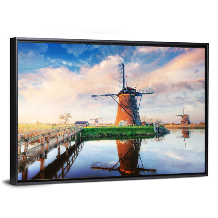 Kinderdijk Windmills at Golden Hour Wall Art